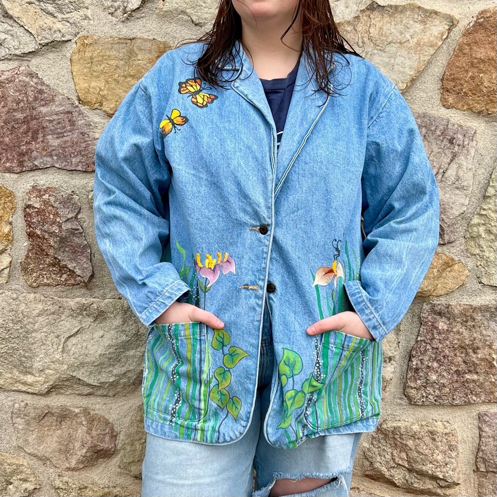 Vintage Sun Belt hand painted and embroidered denim jacket